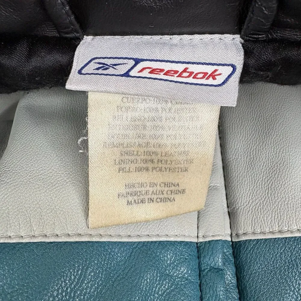Vtg. 90s Reebok NFL Jacksonville Jaguars Large Leather Bomber Jacket Zip Boxy